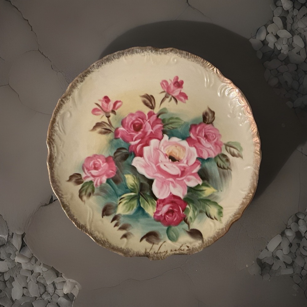 Vtg Hand Painted Norleans Japan Floral Plate Scalloped Edge Gold Trim‎ Signed